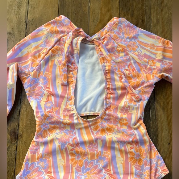 OP OCEAN PACIFIC Floral Retro Pattern Long Sleeve Swimsuit 70s Surfer - Picture 6 of 9